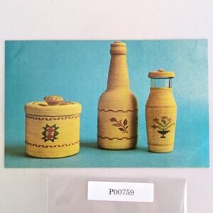 Aleut Twined Grass Baskets University of Alaska Museum 1970s Postcard AK PC